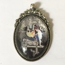 LIFE is Messy Altered Art Cameo Pendant Handpainted Jewelry Full Moon Deco Lady