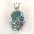 2.25" Large CROWNED Fluorite Skull Pendant, Divine Healing Energy, Day of the Dead Jewelry