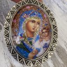 Large Madonna and Child Glitter Cameo Pendant Handmade Religious Jewelry Virgin Mary