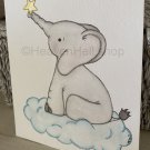 Nursery Artwork Elephant Watercolor Painting Wishing Star Boys Girls Baby Bedroom Wall décor