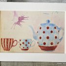 5x7 Farmhouse Tea Themed Wall Art Red Teapot Teacups Kitchen Print Shabby Artwork