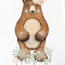 Children's Nursery Wall Décor Watercolor Art Print Woodland Brown Bear Unisex Artwork