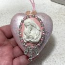 Rhinestone Madonna and Child Bauble Ornament Blush Pink Glitter Religious Décor Virgin Mary