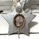 Holy Family Christmas Ornament Glitter Star Rhinestone Cameo Religious Decor