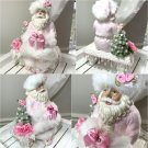 Shabby Pink Glitter Santa Clause Christmas Tree Tabletop Decor Mantel Centerpiece