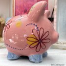 Vintage Pink Piggy Bank Ceramic Hippie Piggy Bank Flower Power 1960's Shabby BOHO