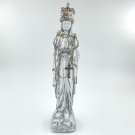Vintage Shabby White Cement Religious Statue Crowned Virgin Mary Glass Prayer beads