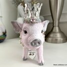 Jeweled Glam Pink Pig Statue Rhinestone Crown Country French Shabby Farmhouse