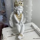 Crowned Angel statue Shabby White Cherub Rusty Crown Vintage Farmhouse Country French Shelf Sitter
