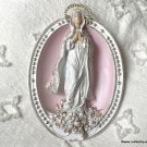 Shabby Pink Virgin Mary Statue Rhinestone Halo Our Lady of HOPE French Country VINTAGE Wall decor