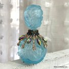 Vintage Aqua Blue Hand Cut Faceted Crystal Rhinestone Perfume Bottle Japan I W Rice