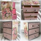Shabby French Decorative Apothecary Cabinet Pink Roses Chest of Drawers