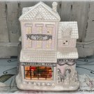 7" Shabby Pink Glitter Christmas Village House Toy Doll Shop Glass Window Inside Figures