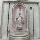 Vintage Shrine Shabby Pink Crowned Virgin Mary Statue Rhinestone Miraculous Medal Candle Holder