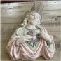 Large Jeweled Sacred Heart of Jesus with Rhinestone Crown Chalkware Wall Statue