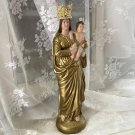 Antique Crowned Madonna and Child Statue Vintage Virgin Mary Sculpture Chalkware Catholic Statue