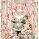 Vintage Shabby Victorian Christmas Décor Santa Claus Pink Roses Watercolor Art Print