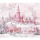 Shabby Pink Victorian Christmas Village Houses Watercolor Art Print Silent Night