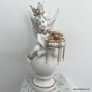 Shabby Chic Cherub w/ BEE Statue - Pink White, Rhinestone Crown, French Glam Shabby Chic Cherub w/ BEE Statue - Pink White, Rhinestone Crown, French Glam