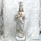 Vintage Crowned Virgin Mary Statue Chalkware French Country Mary Immaculate Heart