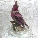 Vintage Porcelain Pink Finch Figurine - Shabby French Bird with Crown and Pearls