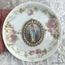 Vintage Praying Virgin Mary Shabby French Decor, Rhinestone Cameo Porcelain Pink Roses Plate Vintage Praying Virgin Mary Shabby French Decor, Rhinestone Cameo Porcelain Pink Roses Plate