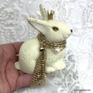 Chippy Rabbit Statue with Crown - Cast Iron, Creamy Shabby French Country Shelf Decor Chippy Rabbit Statue with Crown - Cast Iron, Creamy Shabby French Country Shelf Decor