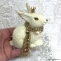 Chippy Rabbit Statue with Crown - Cast Iron, Creamy Shabby French Country Shelf Decor