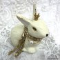 Chippy Rabbit Statue with Crown - Cast Iron, Creamy Shabby French Country Shelf Decor