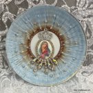 Religious Catholic Decor, Virgin Mary Cameo, Porcelain, Rhinestone Shabby French Vintage Plate
