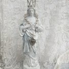 Crowned Shabby French Virgin Mary Statue Vintage Immaculate Heart Handpainted Distressed White
