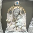 Vintage Crowned Madonna & Child Statue, Shabby Chic Virgin Mary Planter Vase, Rhinestone Crown