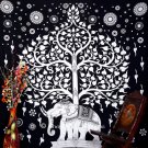 Black and White Hand Tie Dye Elephant Tree Tapestry