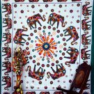 Green Elephant Mandala Tapestry Bedspread