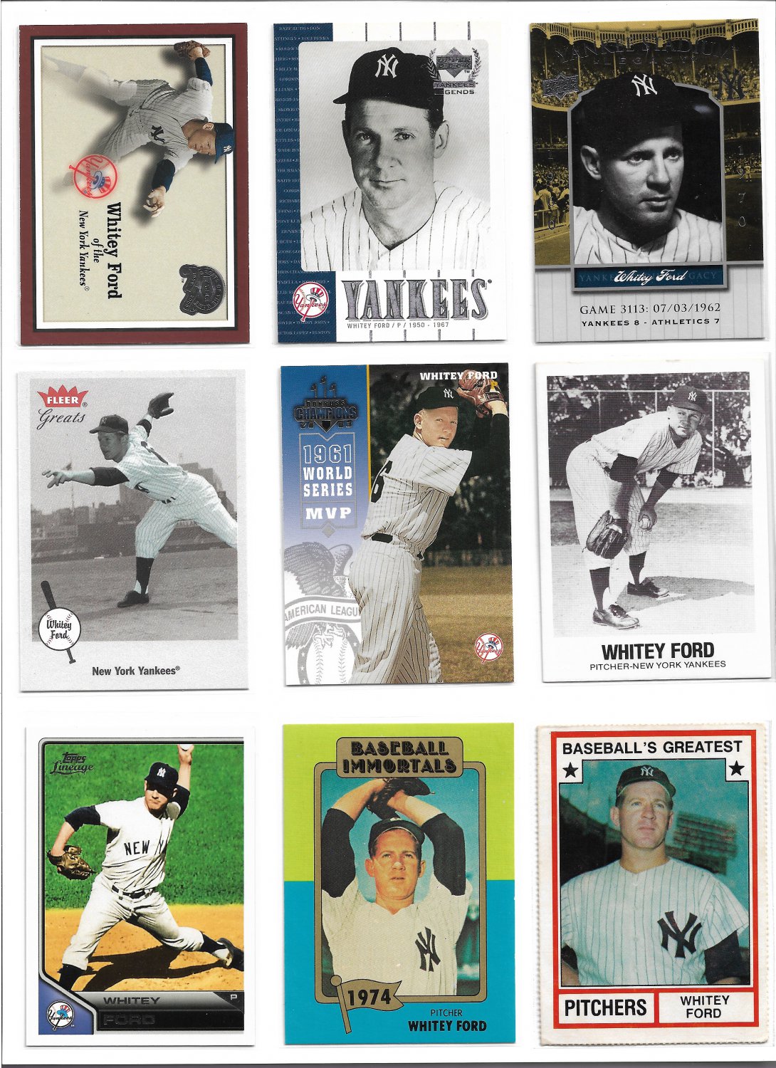 WHITEY FORD Lot of 26 Baseball Cards NEW YORK YANKEES Numbered INSERTS