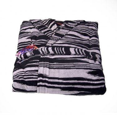 Missoni Home Bath robe with hood flamed design in white and black IZZY