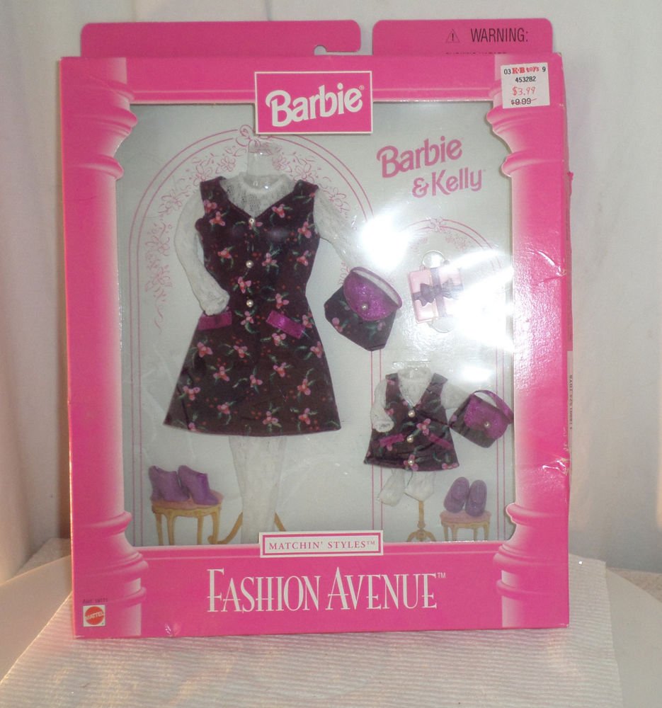 BARBIE & KELLY FASHION AVENUE MATCHING STYLES PURPLE BIRTHDAY PRESENOUTFIT MIP