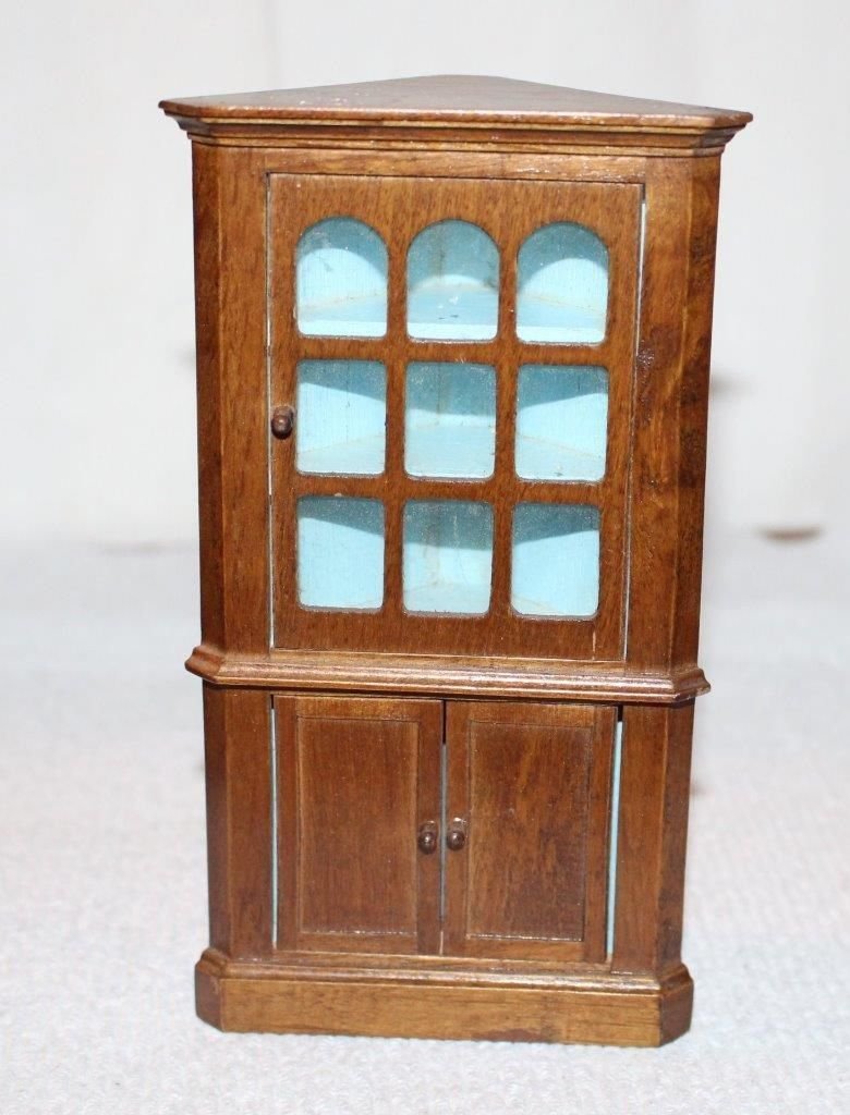 Dollhouse Miniature Corner Cupboard Blue Paint Antique Style