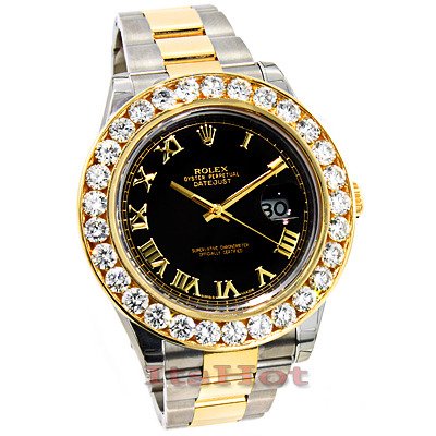ROLEX DATEJUST TWO TONE 18K GOLD MENS CUSTOM DIAMOND WATCH 9CT