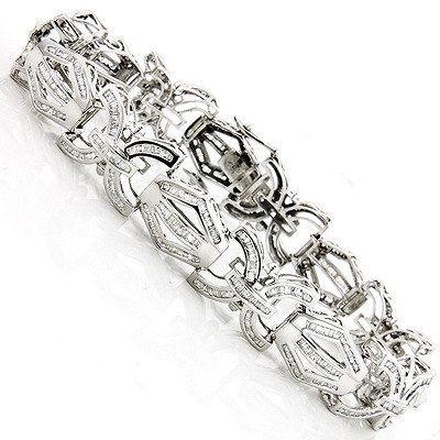 SOLID GOLD MENS BAGUETTE DIAMONDS BRACELET 7.95CT