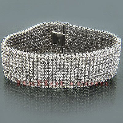 14K 11-ROW PRONG-SET MENS DIAMOND CUFF BRACELET 29.58