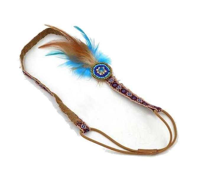 Native Indian Inspired Feather Beaded Headband