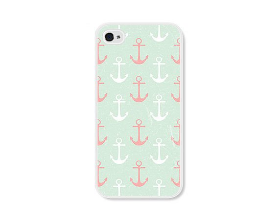 Apple iPhone 5/5S/6/6 Plus, Blue Pink White Anchors Nautical Ocean Case Cover