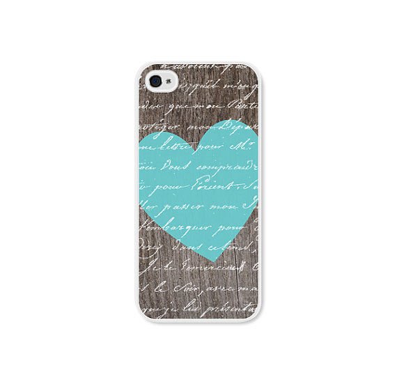 Apple iPhone 5/5S Turquoise Brown White Writing Heart Love Case Cover Paris