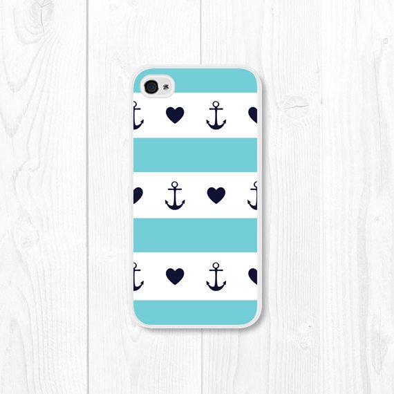 Apple iPhone 6/6 Plus BLUE WHITE NAUTICAL ANCHORS OCEAN HEART SUMMER Case Cover