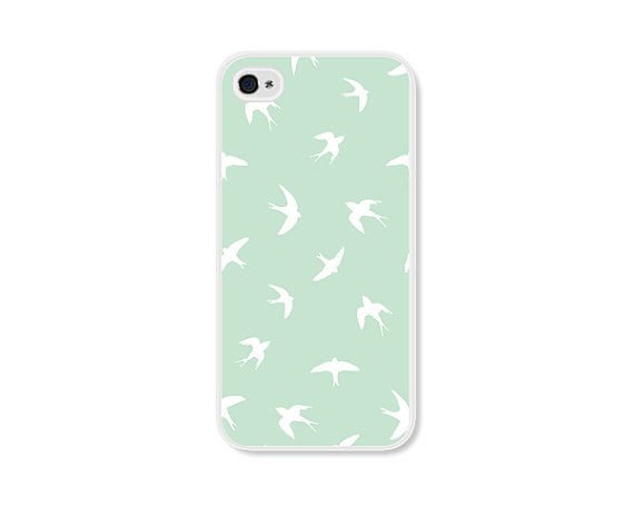 Apple iPhone 5/5S/6/6 Plus, Blue White Turquoise Birds Peace Sparrows Case Cover