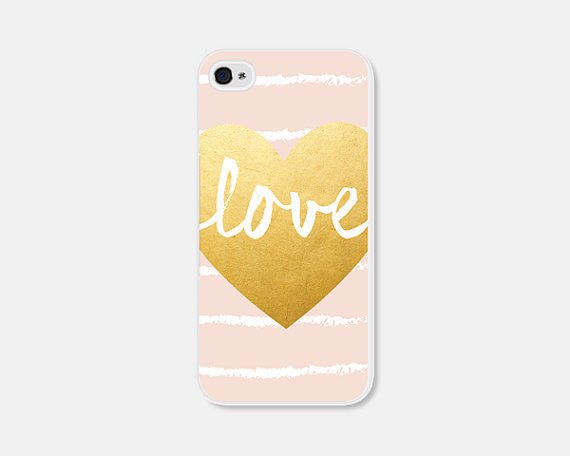 Apple iPhone 6/6 Plus PINK WHITE GOLD HEART LOVE SHINY SILVER STRIPEDCase Cover