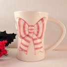 Pink and White Bow Coffee Cup Hand Painted Ribbon Ceramic Mug FTD Flower Vase Gift