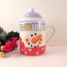 Snowman Mug Covered Jar Ceramic Winter Tableware Christmas Beverage Soup Serving