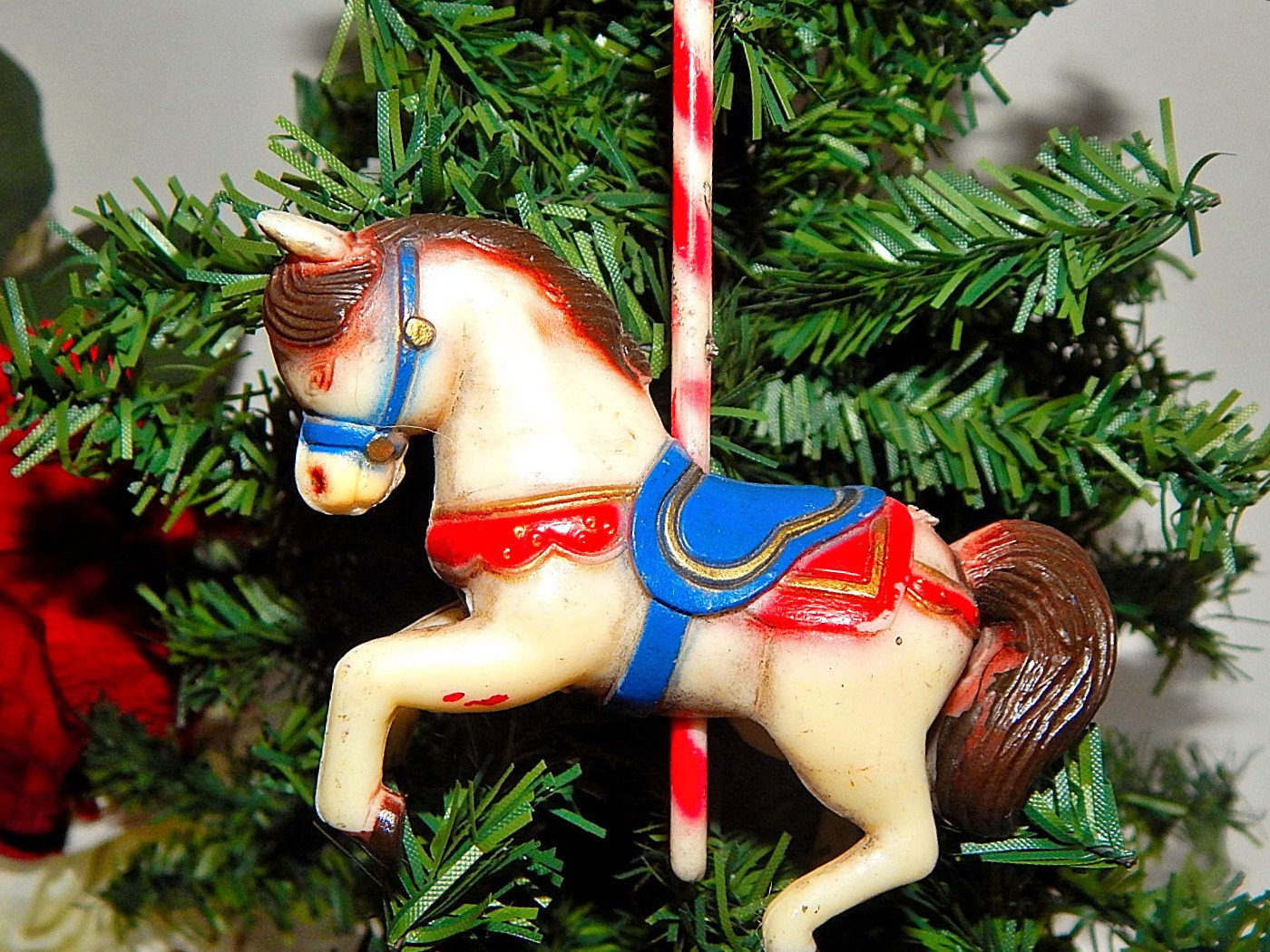 Antique Celluloid Carousel Horse Christmas Tree Ornament